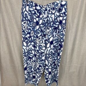 Susan Graver Pure Women’s MP Printed Linen Blend Pockets Wide Leg Crop Pant